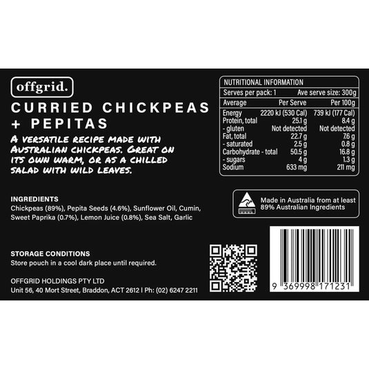 Rations Meal Ready to Eat Single Serve MRE Offgrid Curried Chickpeas & Pepitas - Cadetshop