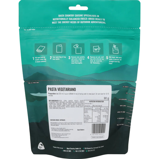 Back Country Freeze Dried Camp Rations Meal - Pasta Vegetariano - Cadetshop