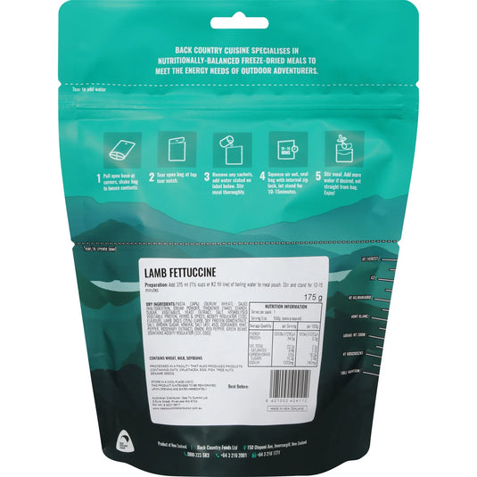 Back Country Freeze Dried Camp Rations Meal - Lamb Fettuccine - Cadetshop