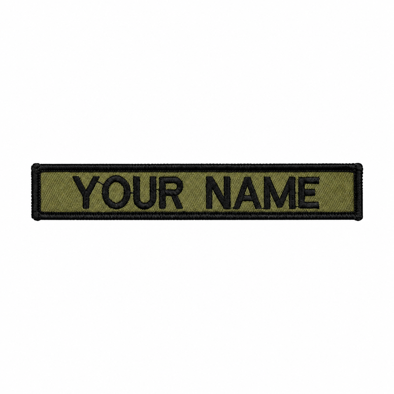 Load image into Gallery viewer, Custom Embroidered Personalised Name Tag Black on Olive - Cadetshop
