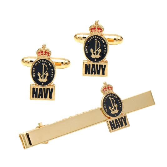 Royal Australian Navy RAN Cuff Links and Tie Bar with Box CIIIR
