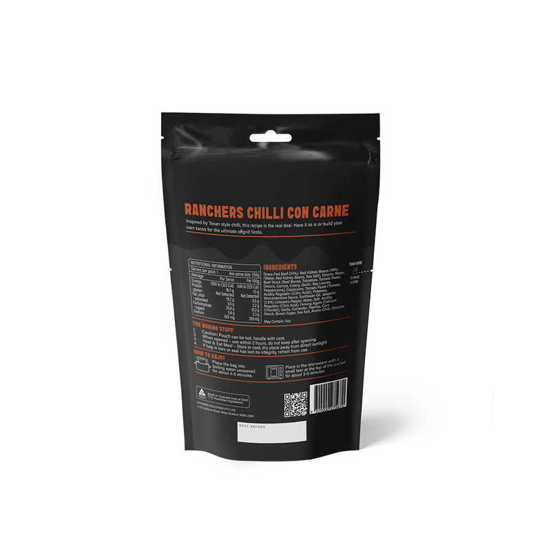 Load image into Gallery viewer, Rations Meal Ready to Eat Single Serve MRE Offgrid Ranchers Chilli Con Carne
