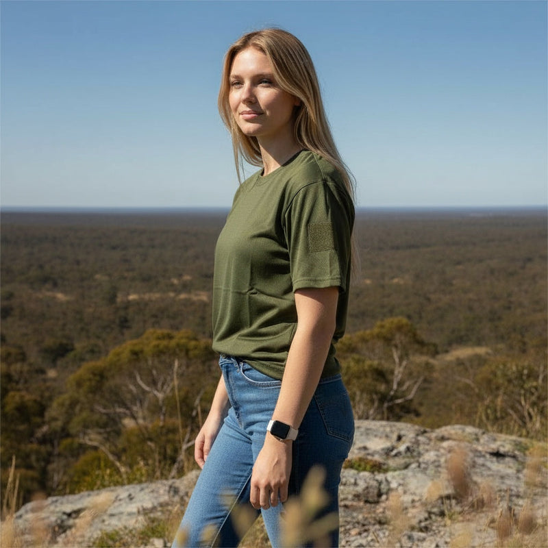 Load image into Gallery viewer, Quick Dry Olive 4 Way Stretch with Hook and Loop Shoulder Patch
