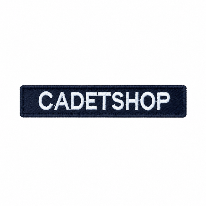 Load image into Gallery viewer, Custom Embroidered Personalised Name Tag White on Black 25 x 150 mm - Cadetshop
