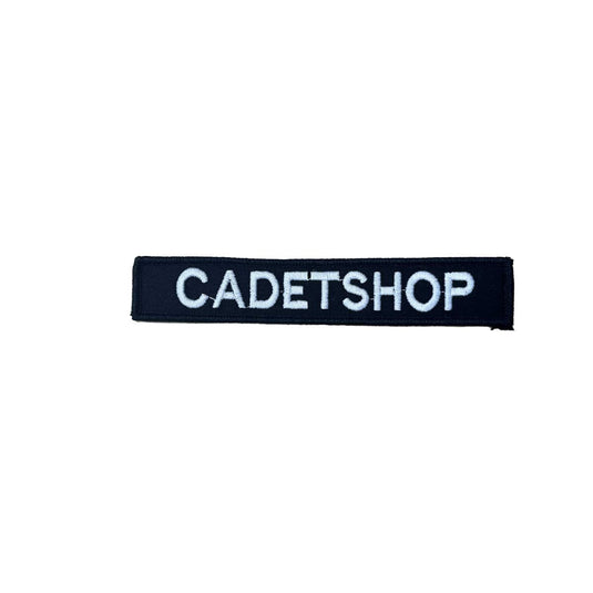 Custom Embroidered Personalised Name Tag White on Black - Cadetshop