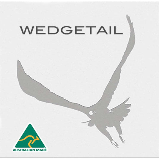 Gray silhouette of a wedge-tailed eagle in flight, stylized as a logo for the australian-made wedgetail brand