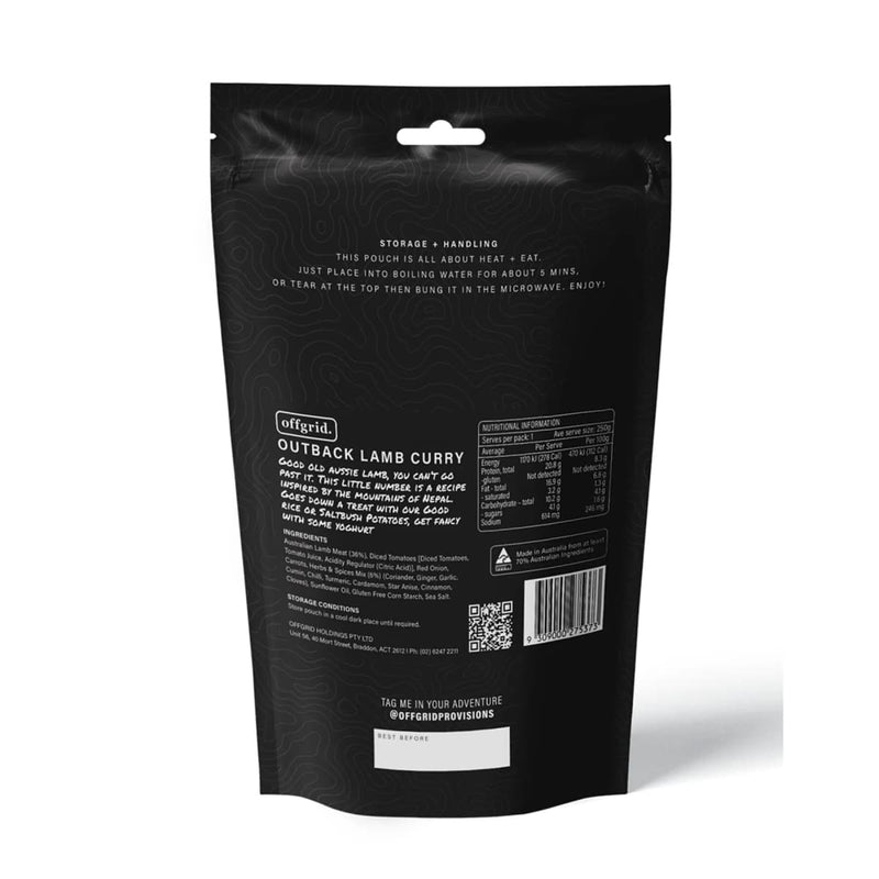 Load image into Gallery viewer, Rations Meal Ready to Eat Single Serve MRE Offgrid Ranchers Outback Lamb Curry - Cadetshop
