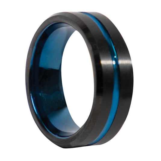 Tungsten Carbide Thin Blue Line Ring - Cadetshop